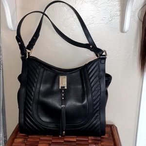 Ellen Tracy black large leather 2 strap purse